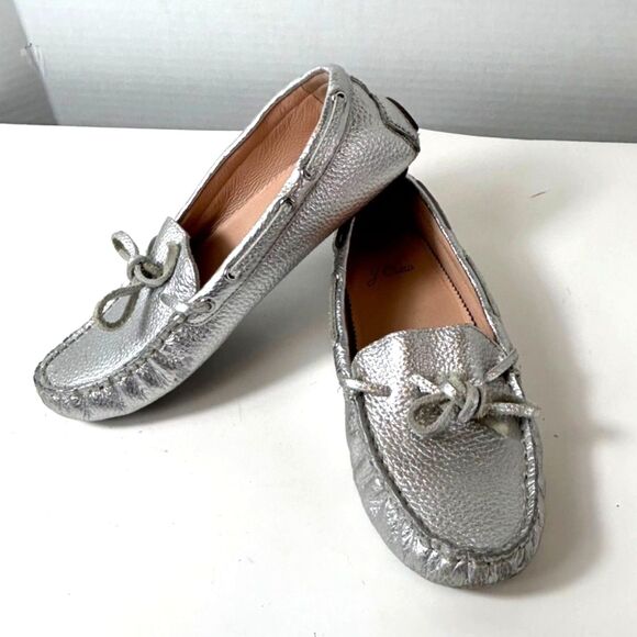 J. Crew Metallic Silver Leather Driving Moccasins Size 5.5 - Picture 3 of 10